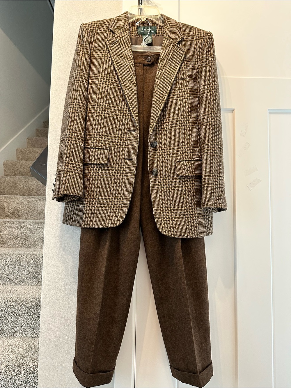 Ralph Lauren Brown Glen Plaid Wool Blazer with Dark Brown Trousers size 4